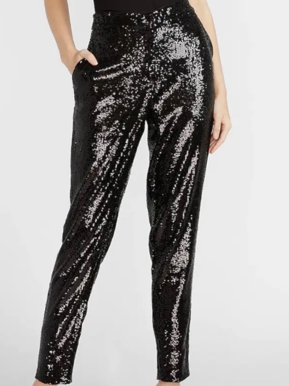 NWT Express Black Sequin Ankle Trousers, Size XL